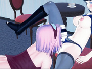 Sakura eating Hinata's pussy, trib until orgasm. Naruto lesbian hentai.